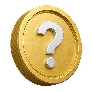 Decorative 3D golden coin featuring a question mark, used on the FAQ page